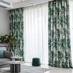 [Green] factory direct supply curtain fabric modern simple curtain polyester cotton printed curtain