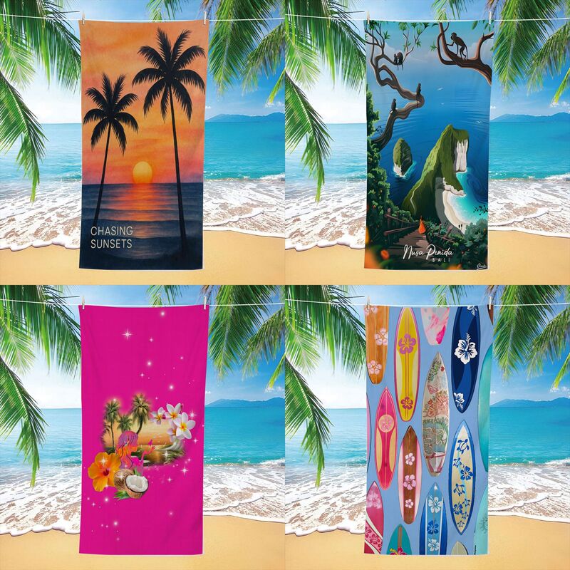Tropical Style Beach Towel, Microfiber Quick-Drying Printed Bath Towel, Seaside Vacation Photo Backdrop Decoration