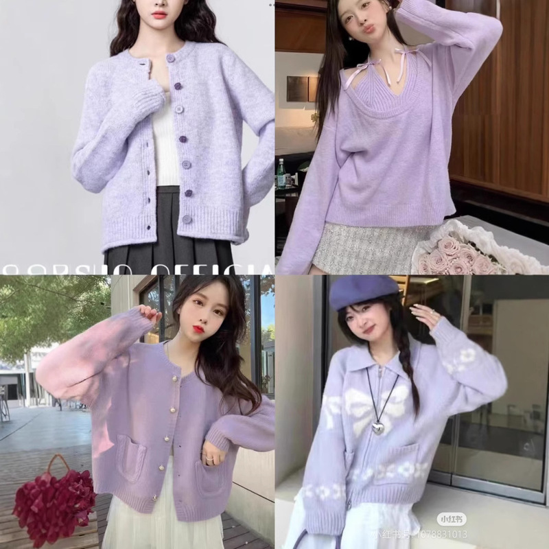 Puyuan 秋と冬のニットカーディガンレディーストップスセーター女性のかわいいキャンディーカラーのソフトワックス状 13 行女性の卸売|undefined
