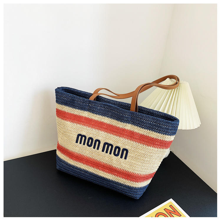 Women's Fashion Letter Soft Surface Square Zipper Tote Bag Straw Shoulder Bags display picture 7