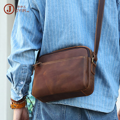 Retro Postman Bag Crazy Horse Leather Crossbody Bag for Men Sports Crazy Horse Leather Men's Bag Genuine Leather High-End Single Shoulder Bag Men's Style