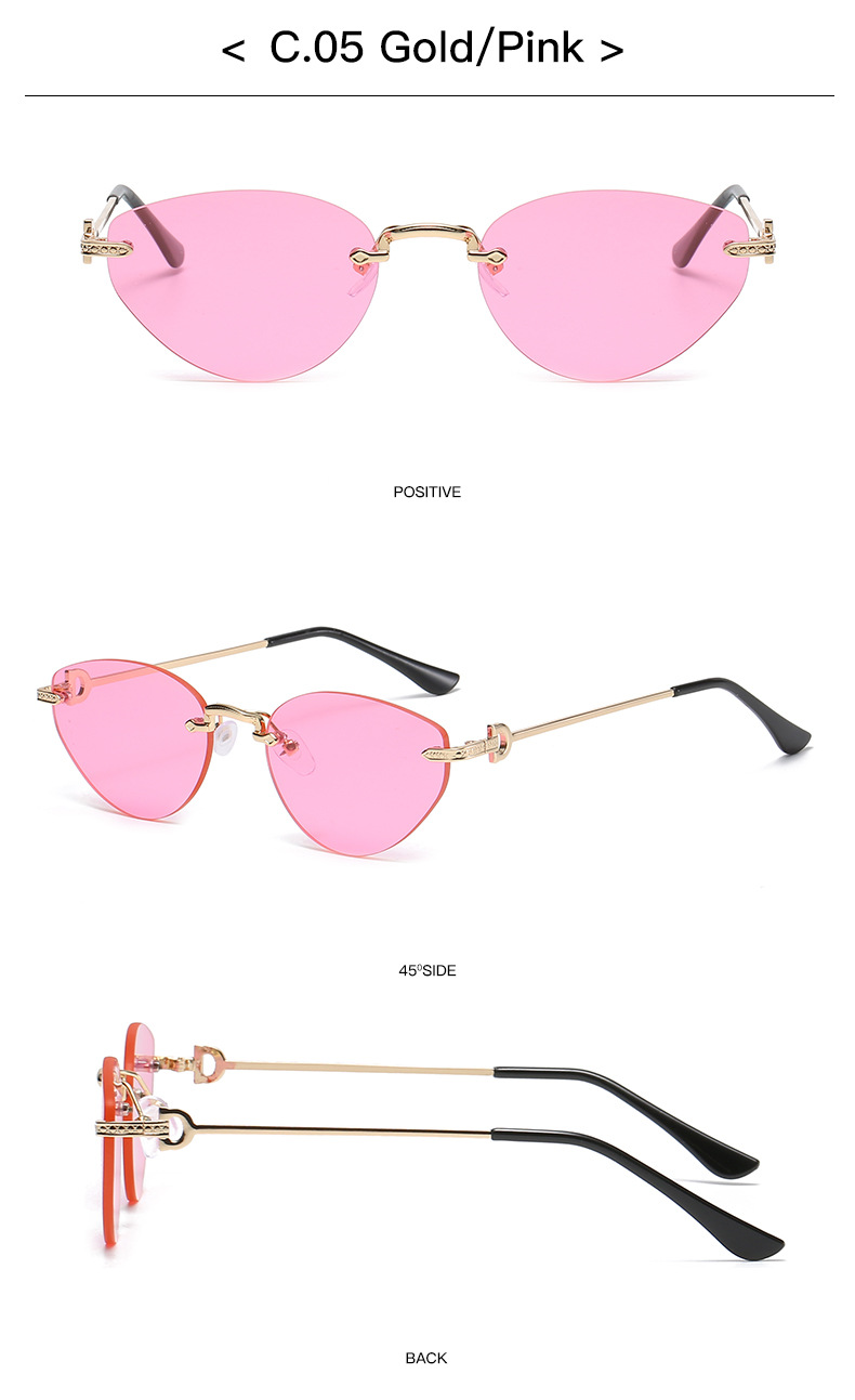 41g Weight Frameless Glasses Structure Sunglasses Classification Ac, UV400 Protection Lens Material Cat Eye Glasses Style Holiday, Outdoor Occasion Solid Color Pattern All Seasons Season Unisex Gender Casual Style Casual Solid Color Ac UV400 Protection Cat Eye Frameless Women's Sunglasses 11