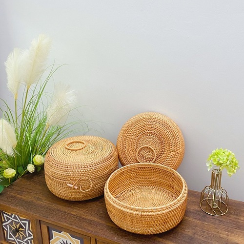 Wicker Fruit and Nut Basket Japanese Style Storage Basket Vietnamese Desktop Weaving Home Living Room Snack Bamboo Steamed Bun Basket