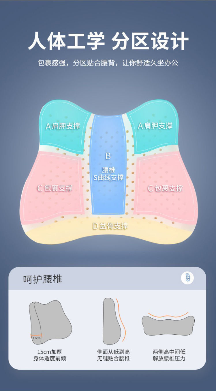 Lumbar Support Office Chair Cushion Latex Seat Cushion Lumbar Pillow Back Support Cushion Lumbar Support Memory Foam