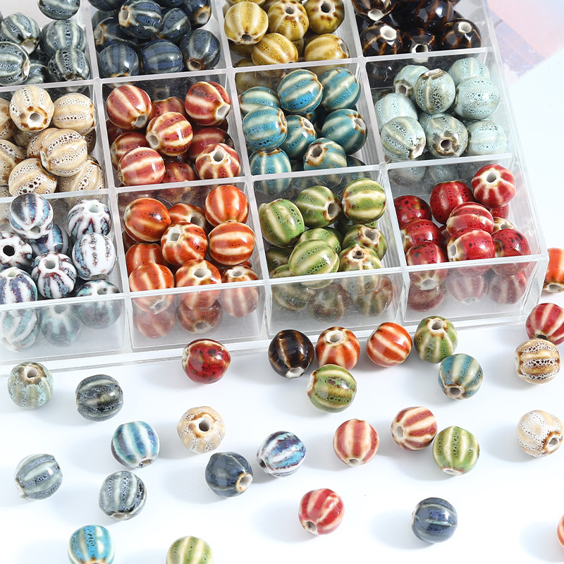 Retro small watermelon ceramic loose beads diy small jewelry flower glaze pumpkin beads accessories ceramic beads bracelet material