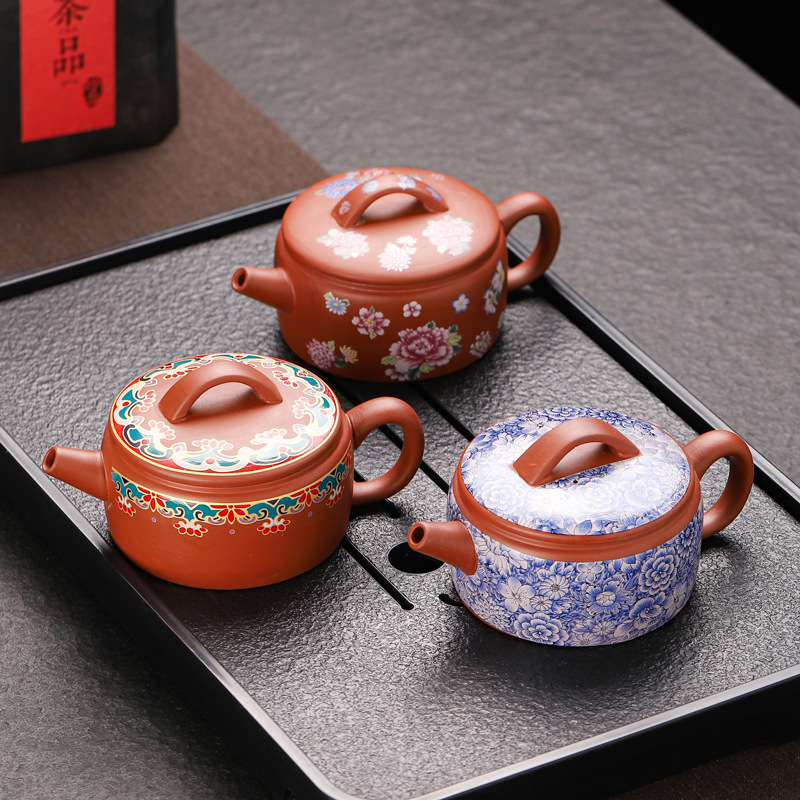 Zhuni Wanhua purple sand pot Han tile pot enamel decoration creative…