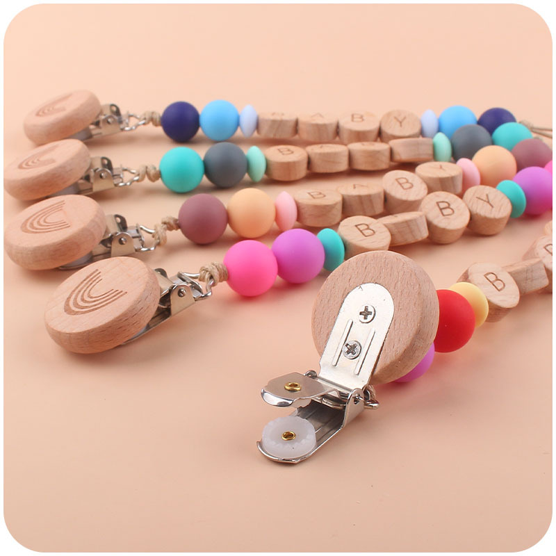 Nuevo bebé suministros de dibujos animados haya Arco Iris clip DIY nombre calmante bebé chupete cadena anti-gota cadena