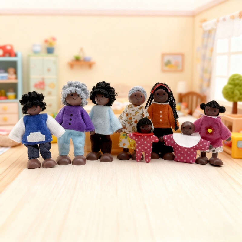 Wooden Doll Family Pretend Play Furniture Set Doll Play Girl Baby Joint Movable Family of Eight Wooden Doll Family Pretend Play Furniture Set Doll Play Girl Baby Joint Movable Family of Eight