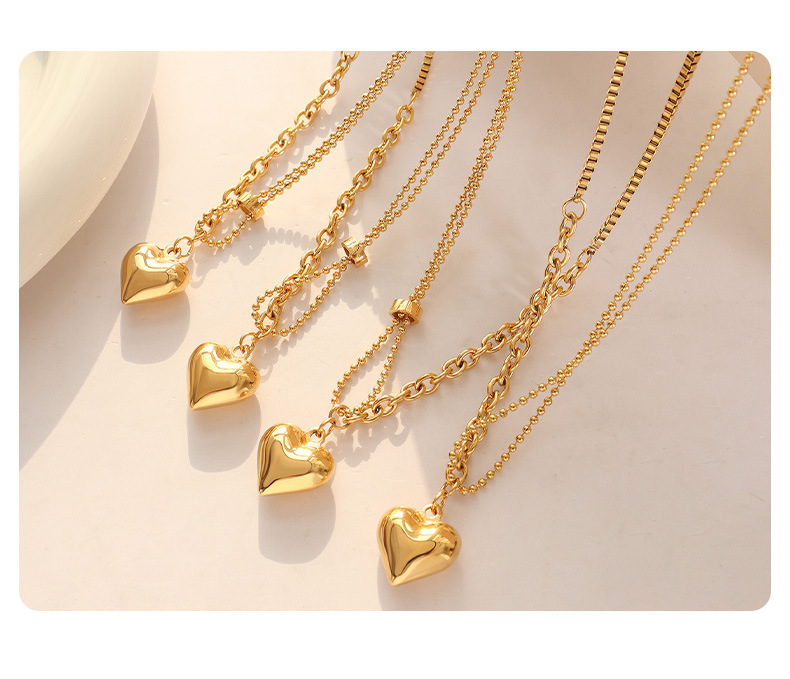 French Style Heart Shape Titanium Steel Plating Metal Necklace 1 Piece