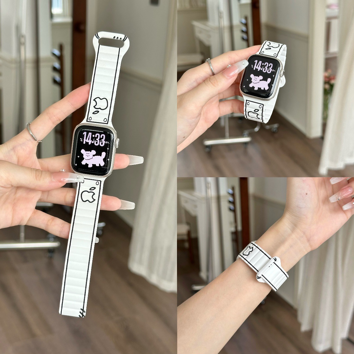 Black and White Comic Apple Magnetic Watch Strap Suitable for Apple Watch Iwatchs10 Female S987