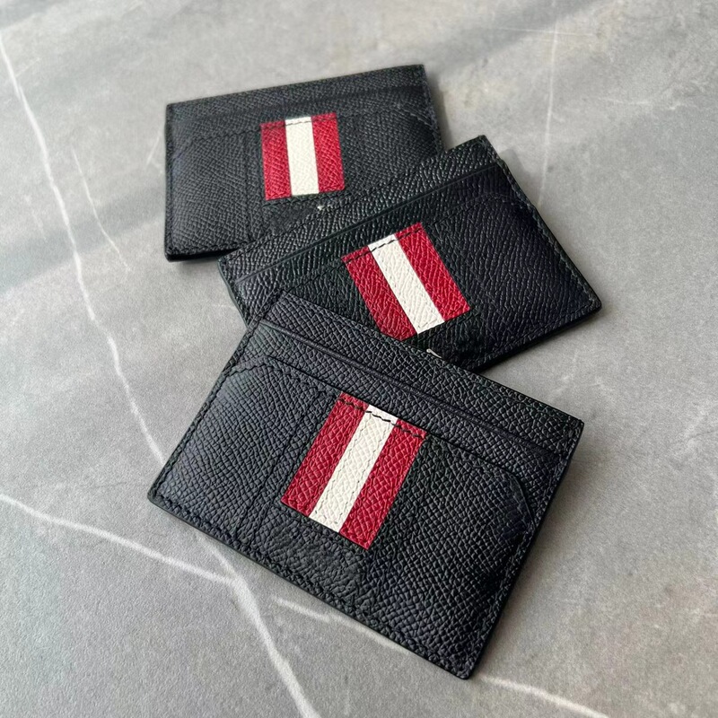 Bally Unisex Genuine Leather Black Striped Multifunctional Lightweight Rfid Coin Purse Card Holder with Logo Bally Unisex Genuine Leather Black Striped Multifunctional Lightweight Rfid Coin Purse Card Holder with Logo