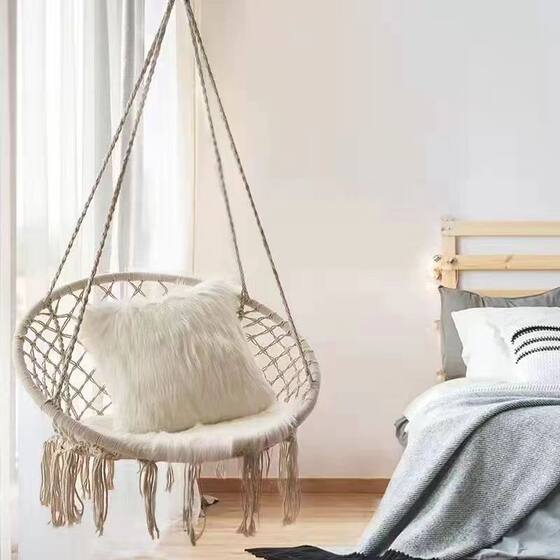 ins Popular Tassel Hanging Basket Indoor Balcony Outdoor Cotton Rope Hanging Chair Scandinavian Style Swing Lazy Bed and Breakfast Cradle Chair