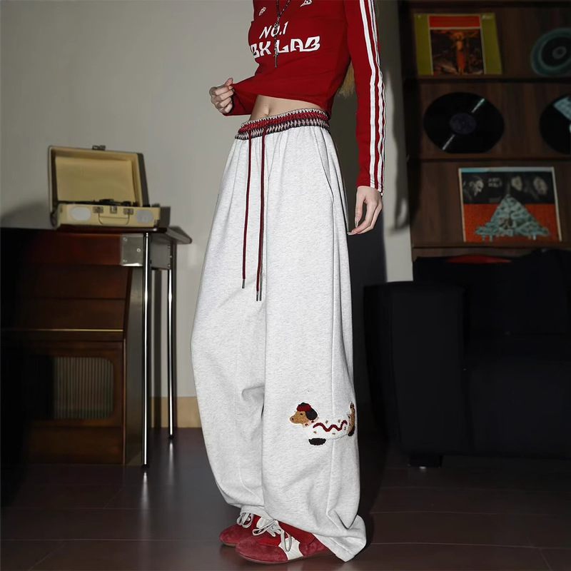 American Style Retro Dachshund Sports Pants Women's 2025 New Spring Loose Wide Leg Straight High Street Casual Pants American Style Retro Dachshund Sports Pants Women's 2025 New Spring Loose Wide Leg Straight High Street Casual Pants