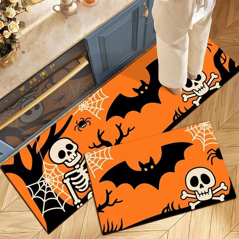 Decoración de Halloween cocina alfombra de suelo americana resistente a la suciedad fácil de cuidar alfombra de suelo de dos piezas en la puerta alfombra de cristal