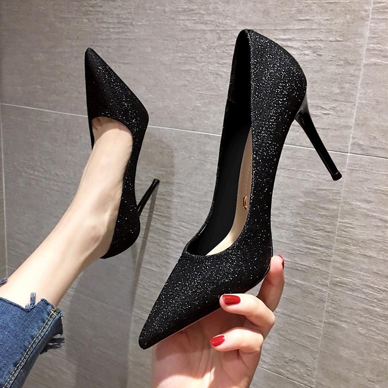 High Heels 2025 Spring Pointed Toe Black Professional French Girly Elegant Sexy Popular Stiletto Pumps Women's Shoes
