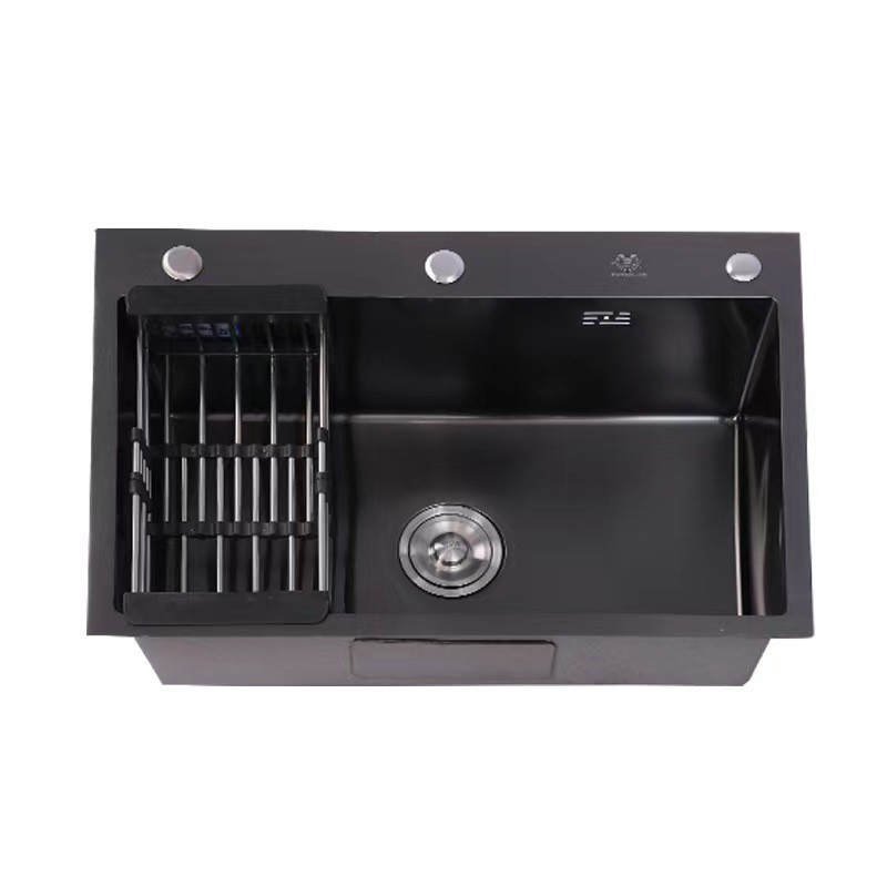 Fregadero de acero inoxidable 304 engrosado, fregadero negro de un solo tazón soldado a mano, suministro transfronterizo