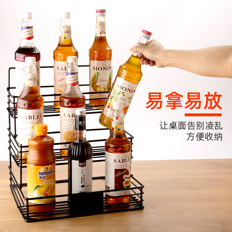 Tea and Coffee Shop Syrup Storage Iron Rustic Tiered Fruit Stand Home Condiment Bottle Shelf Commercial