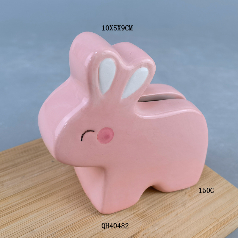 Caricatura adorable conejo depósito de ahorro para niños creativo conejo blanco artesanía de cerámica decoración de escritorio de la sala de estar