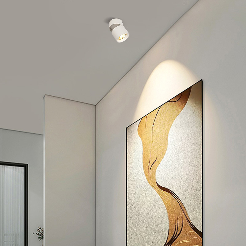 LED 표면 장착 스포트라이트 조절 각도 접이식 비 천공 홈 현관 배경 벽 작은 언덕 COB 천장 다운 라이트