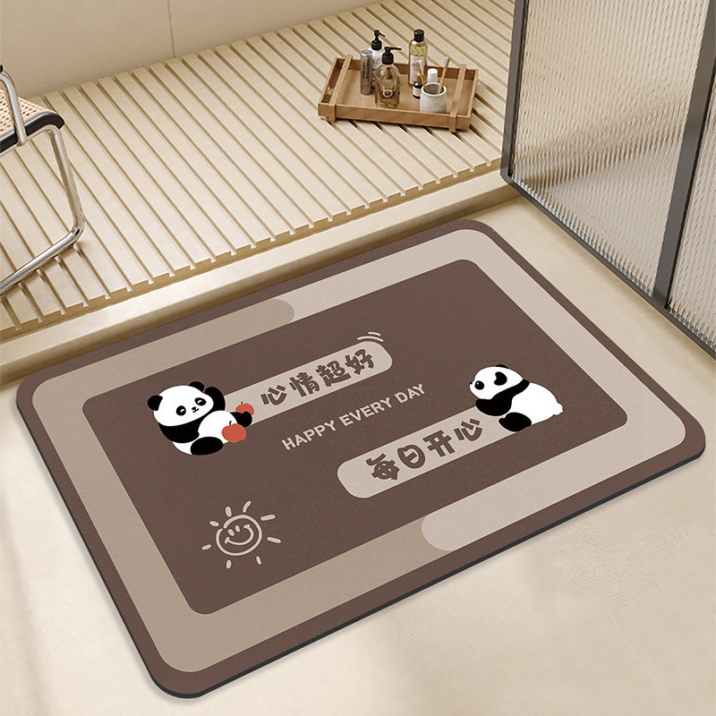 Cartoon Panda Bathroom Absorbent Floor Mat Diatom Mud Non-Slip Quick-Dry Foot Mat for Bathroom Entrance and Entryway
