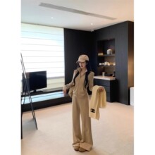 时尚套装纯色气质长袖外套女2025秋季新款高腰显瘦休闲长裤两件套