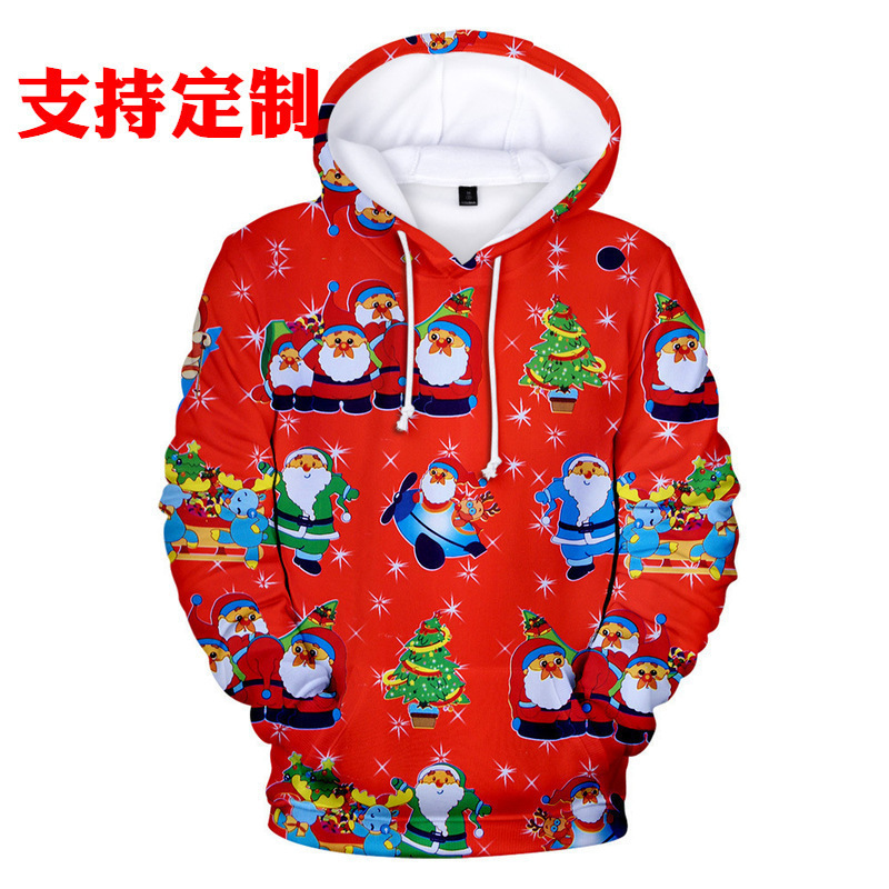 Autumn and Winter European and American Cross-Border Sweatshirt Christmas Clothing 3D Digital Printing Hooded Sweatshirt Pullover Couple Outfit Autumn and Winter European and American Cross-Border Sweatshirt Christmas Clothing 3D Digital Printing Hooded Sweatshirt Pullover Couple Outfit