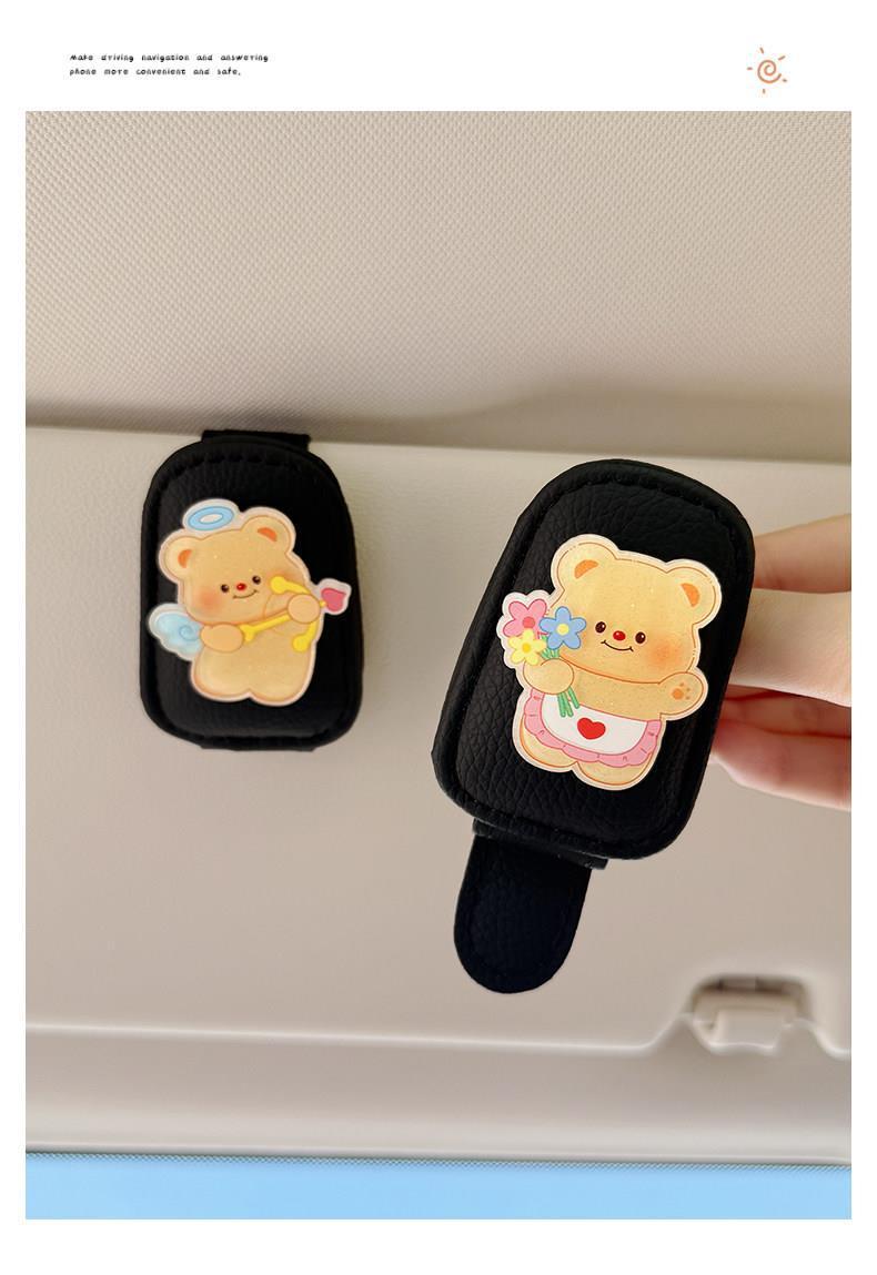 Cute Kt Cat Car Glasses Holder, Car Sun Visor Multifunctional Sunglasses Holder, Sunglasses Card and Receipt Holder