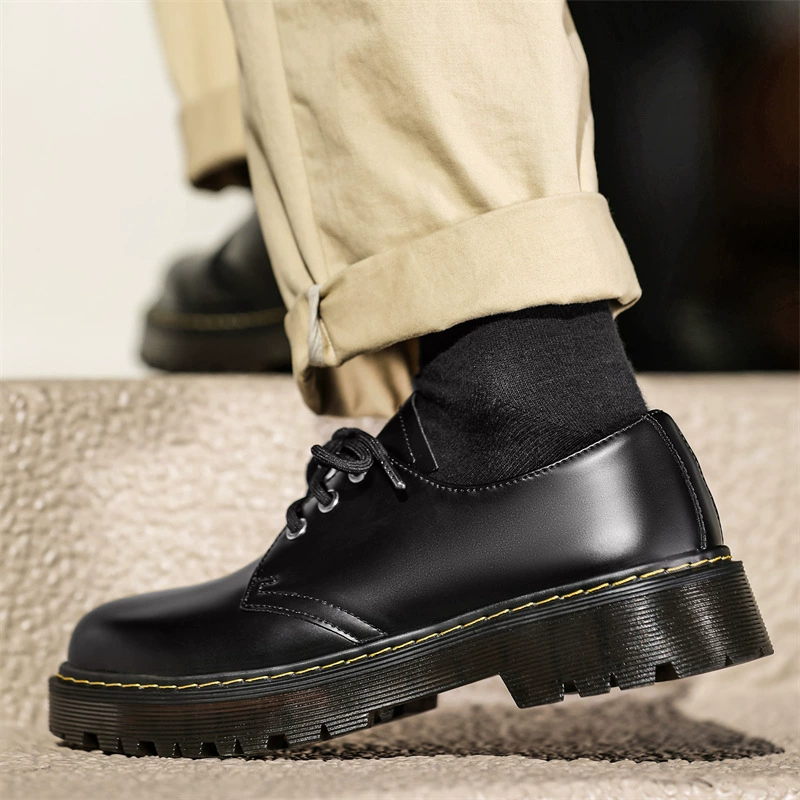 Черная мужская кожаная обувь 2024, весна, новая дышащая повседневная универсальная мужская деловая британская кожаная мужская обувь в Корейском стиле