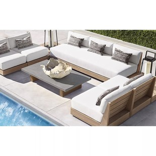 Factory Direct Sales North American Outdoor Braided Rope Aluminum Alloy Solid Wood Teak Leisure Combination Sofa Villa Courtyard Garden