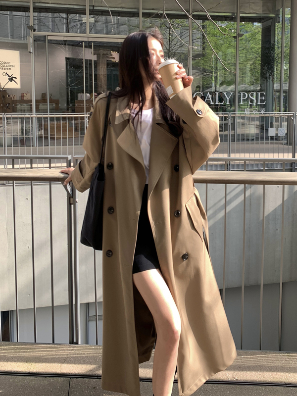 小熊说拜拜 经典廓形高级感大翻领大衣过膝中长款气质风衣外套女|undefined