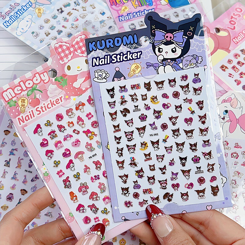 3D Luminous Nail Stickers for Kidsren, Cartoon Sanrio Kuromi Fluorescent Stickers, Cute Little Girl Luminous Nail Stickers