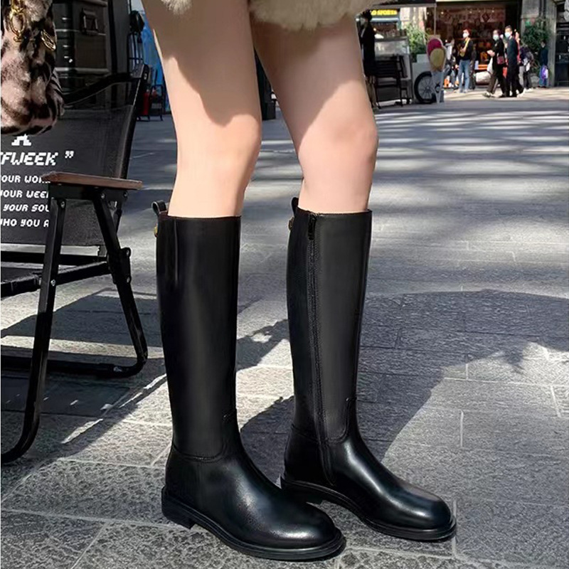 Uva mamá otoño e invierno nuevo europeo y americano simple punta redonda tacón grueso cremallera lateral moda botas altas mujeres Caballero botas