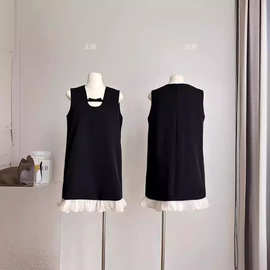 十三行服装女缪系小黑裙斜纹西装料法式拼接设计感蝴蝶小黑裙M124