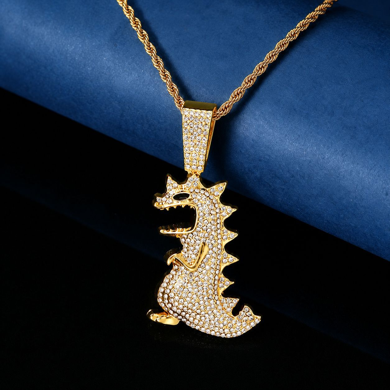 Europa y Estados Unidos Hip-Hop aleación dinosaurio colgante personalidad hombre tiranosaurio colgante de cadena cubana rap idéntico