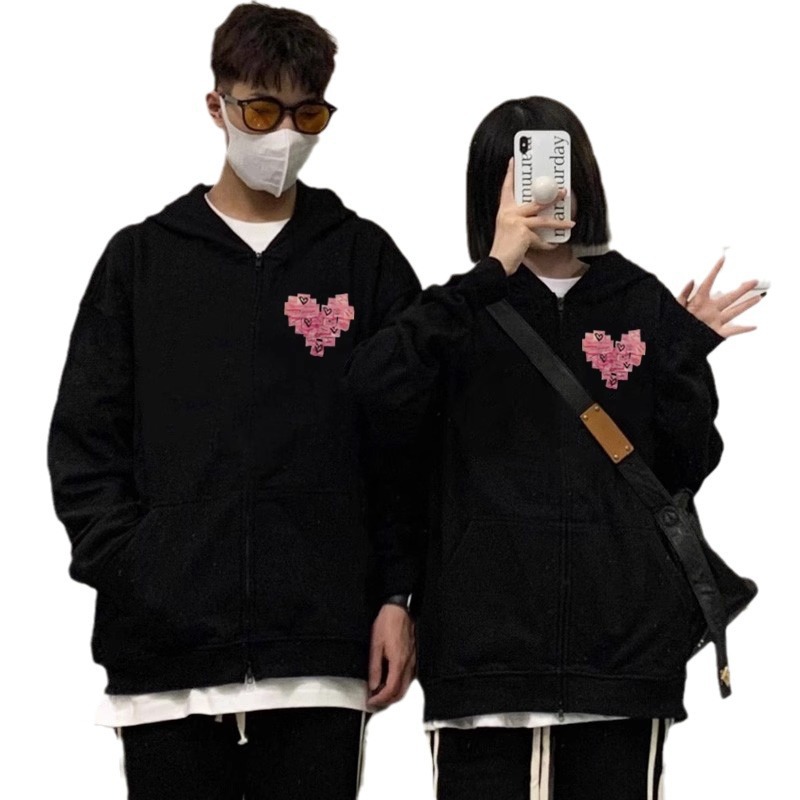 가을과 겨울 하이 엔드 센스 남성과 여성의 후드 스웨터 스페셜 커플 의류 틈새 기모 카디건 자켓 패션 브랜드 클래스 의류