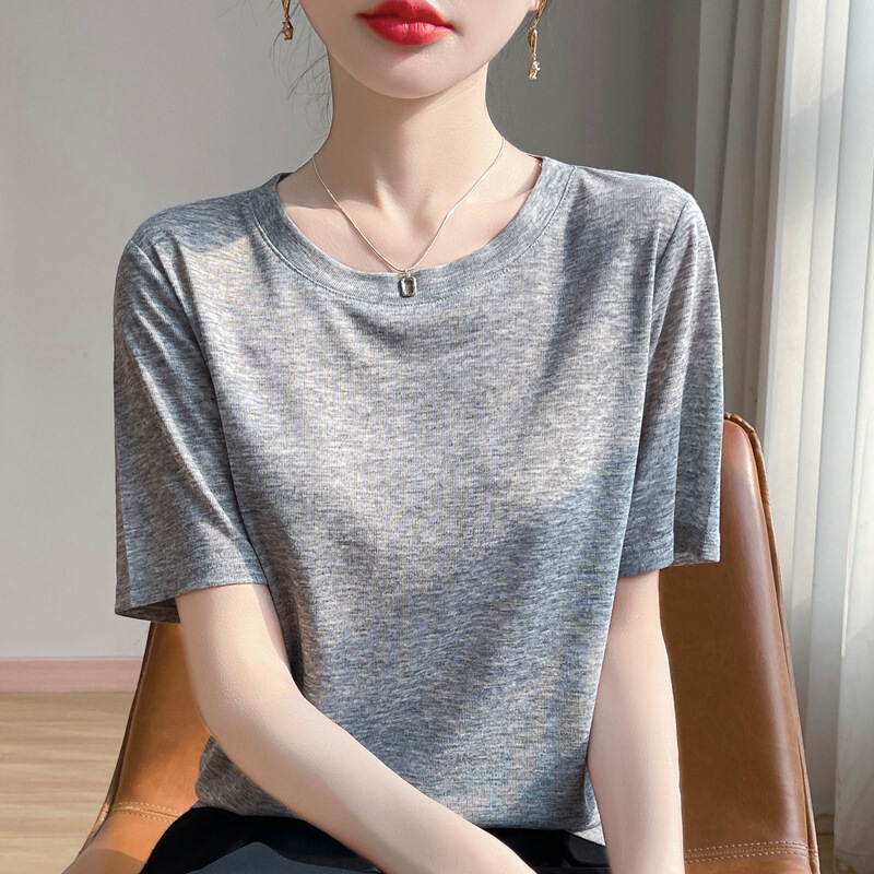 Authentic Women's Short-Sleeve 2025 Summer Thin Knit Breathable Round Neck Versatile Fashion Women's T-Shirt