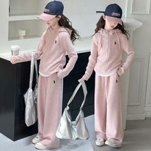 女童2025春装套装新款休闲春秋中大童洋气连帽儿童两件套卫衣