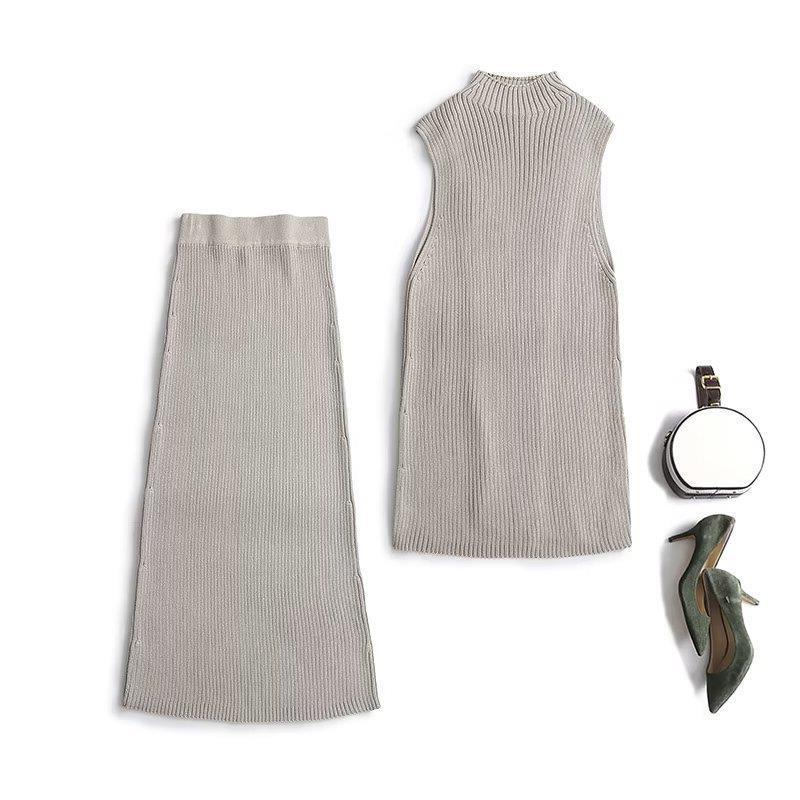 BM & MD & ZA summer new women's casual fashion knitted suit rib vest skirt 05308684806