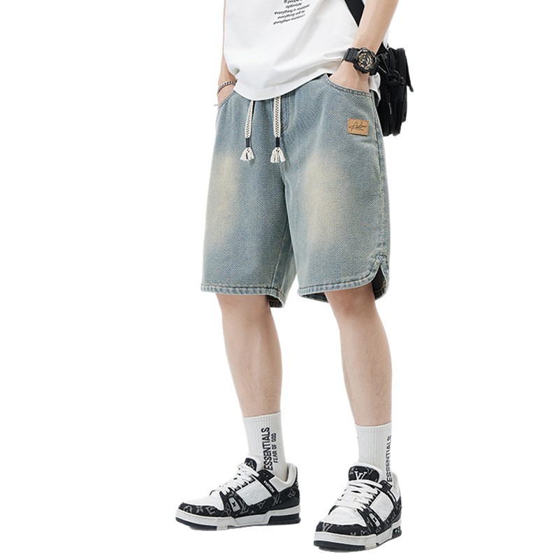 Summer Thin Starry Sky Pattern Denim Shorts for Men 2025 New Loose American Trendy Brand Casual Mid-Length Pants