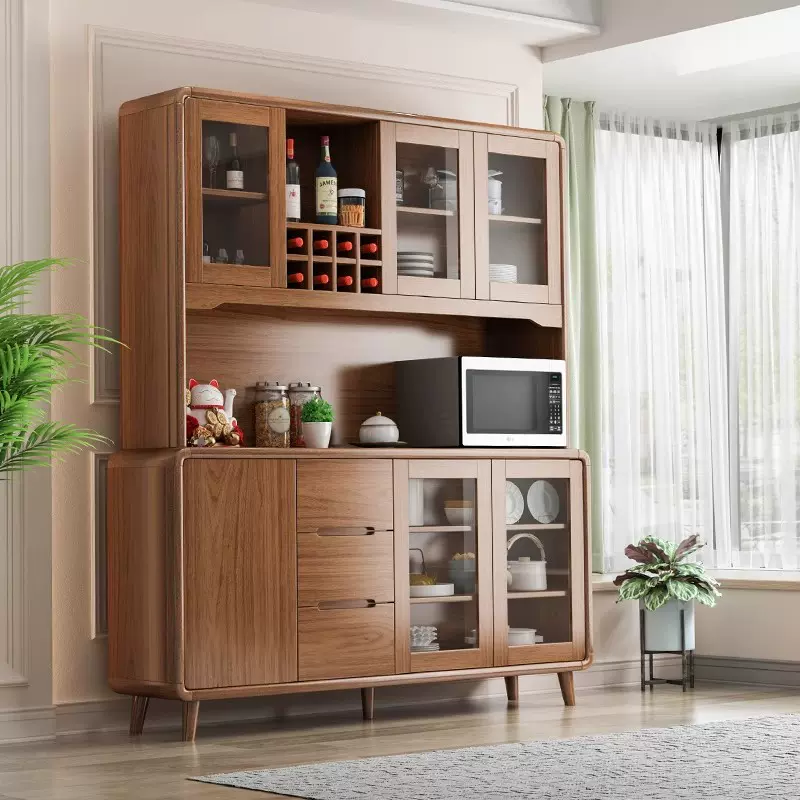 中式餐边柜实木框茶水酒柜现代简约厨房储物置物柜子家用客厅靠墙