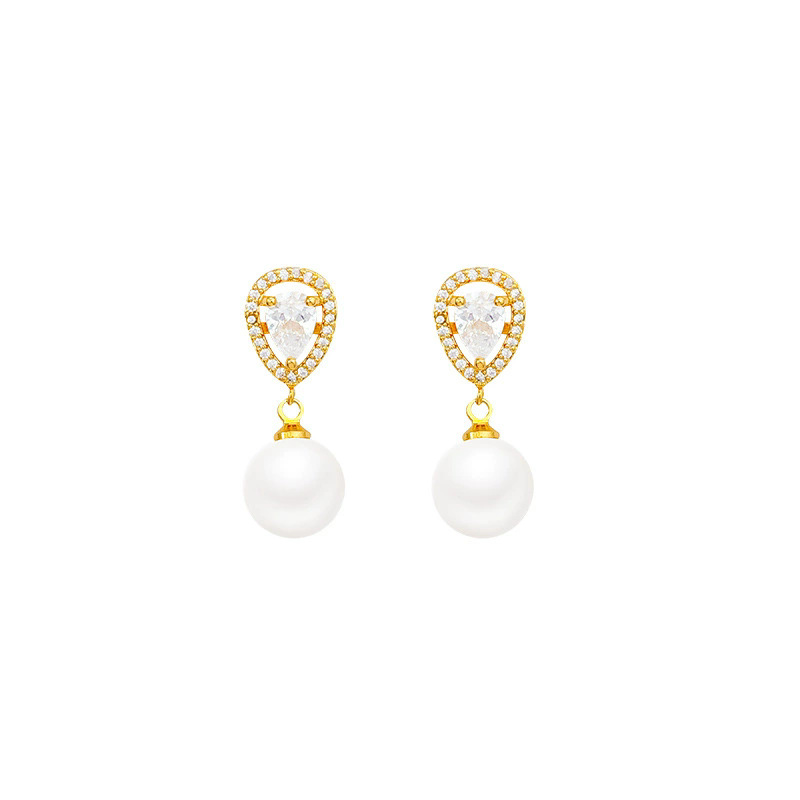Orecchini a goccia di alta gamma con perle dello stesso stile, marca S, di Zhao Lusi e Xu Yan, realizzati in argento sterling 925 e zirconi 5A._voghion.com