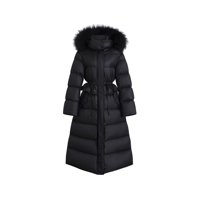 Nuevo Abrigo Negro 2024, Chaqueta de Plumón Desmontable Estilo Largo, Chaqueta de Plumón Blanca Popular de este Año para Mujer, Invierno 2