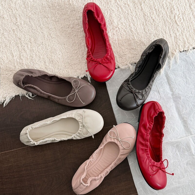 Soft Leather Version~ Same Style as the Ones Worn by Stay-At-Home Girls, Bow-Knot Shallow-Mouthed Single Shoes for Women, 2026 New Ballet Shoes, Egg Roll Shoes Soft Leather Version~ Same Style as the Ones Worn by Stay-At-Home Girls, Bow-Knot Shallow-Mouthed Single Shoes for Women, 2026 New Ballet Shoes, Egg Roll Shoes