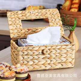 跨境水葫芦草编织纸巾盒多种规格家用桌面抽纸盒浴室洗脸巾收纳盒
