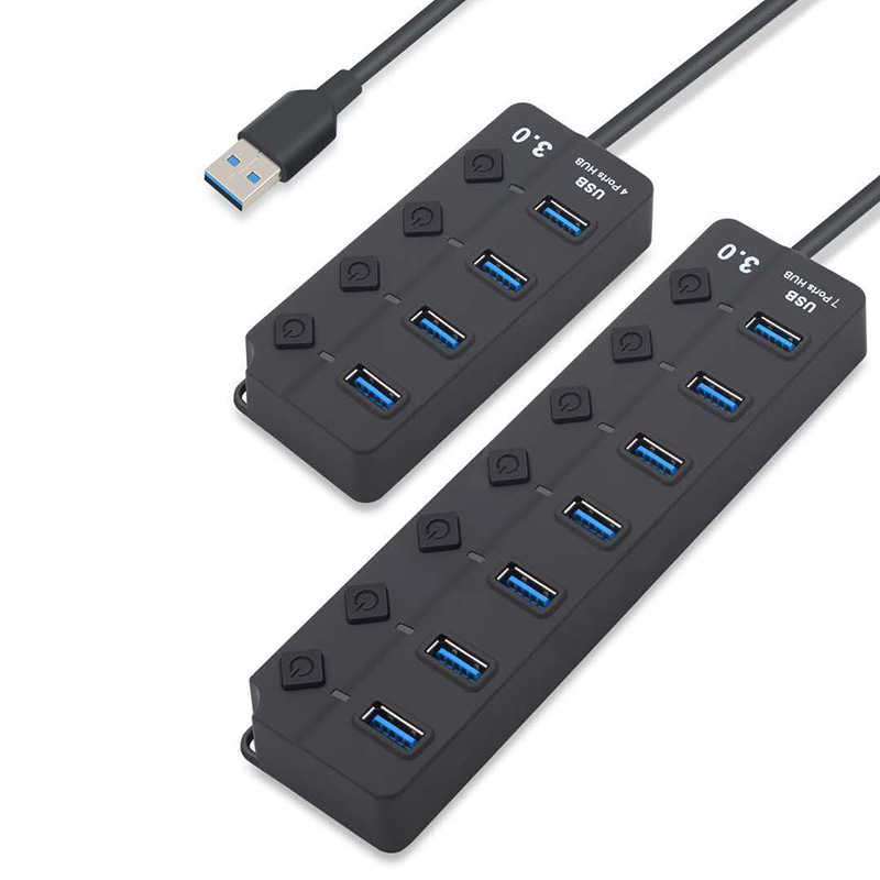 De alta velocidad de 7 puertos usb3.0 Hub interruptor de botón independiente USB3.0hub divisor de un arrastre de siete extensor