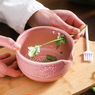 跨境专供日式草本剥离碗摘菜叶中药叶子磨蒜亚马逊新款蒜泥器陶瓷