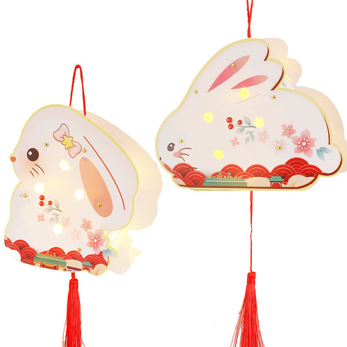  Mid-Autumn Festival Lantern Decoration Portable Lighting Cartoon Flower Lantern Handmade DIY Paper Rabbit Flower Lantern for Children