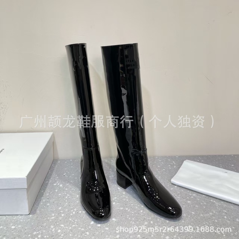 高端品质2025秋冬真皮圆头复古粗高跟显瘦不过膝长靴高筒时装靴女|undefined