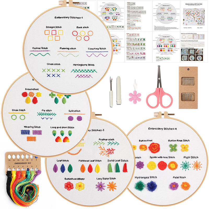 Kit de bordado hecho a mano bricolaje paquete material puntada práctica principiante entrada 4-piece set inglés dibujos nuevo original