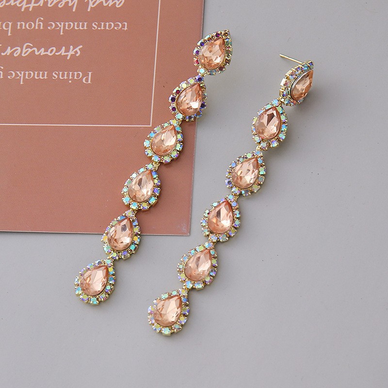 Long tassel teardrop earrings - peach